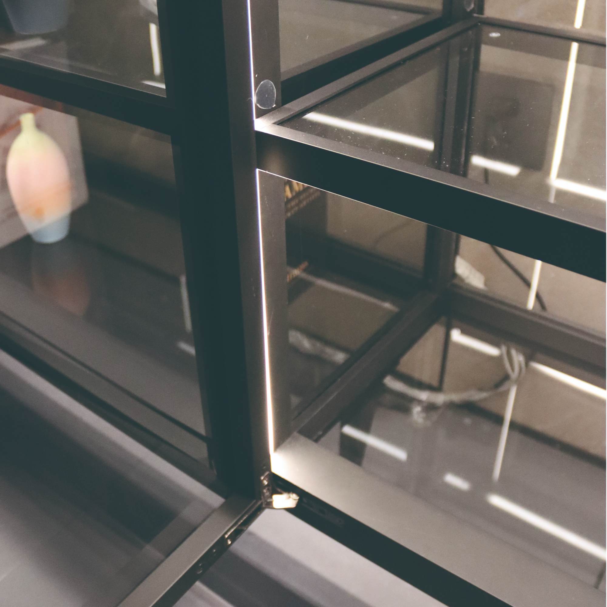 Minimalist light luxury modern family bedroom living room storage aluminum alloy frame glass cabinet