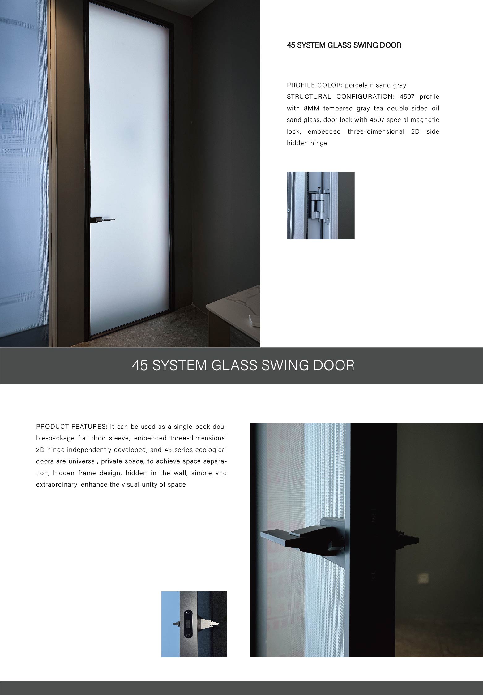 Modern bathroom extremely narrow frame internal glass flat doors minimalist design High quality kitchen bathroom study door